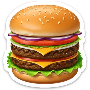 Draw a hamburger on a plate using a front camera with a 10-degree angle from the ground, ensuring the object remains stationary without rotation or tilt. sticker