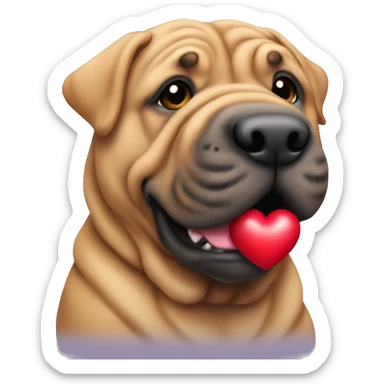 a sharpei dog holding a heart  sticker