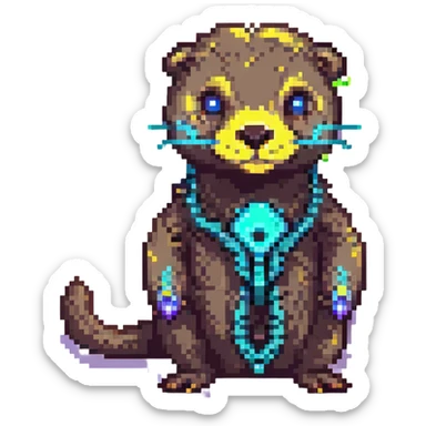 chibi pixel art otter, cyberpunk neural interface, neon reflections sticker