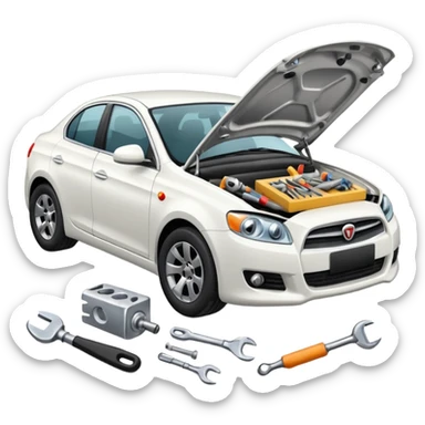 carro blanco en reparacion sticker