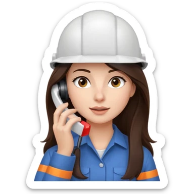 okay now do a brunette girl with long dark brown hair. rolling her eyes like she is annoyed as she is on a phone call (iphone) and is wearing a engineer helmet  sticker