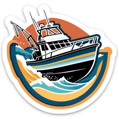 sport fishing boat over wave sticker
