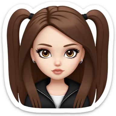 pretty bratz girl, long straight brown hair, brown eyes, black eyeliner, pale skin, black clothes sticker