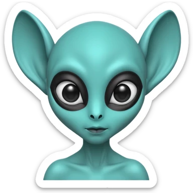 teal alien with two ears and big black eyes sticker