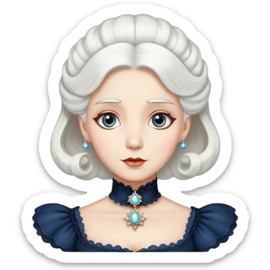 Victorian woman with white hair and starstruck eyes, fancy dress, cameo sticker