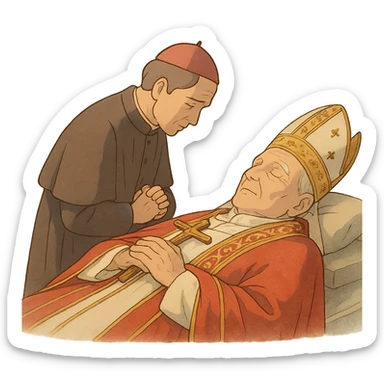 ghibli style gentle, respectful scene symbolizing the death of a pope sticker