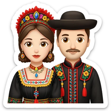 An woman dressed in a national Romanian costume and a men right next to her dressed in a Romanian national costume sticker