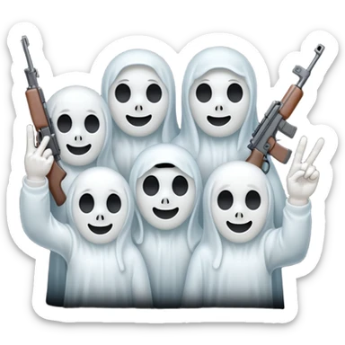 Fantasmas con un fusil y haciendo haciendo en en forma de ✌️ con los dedos sticker