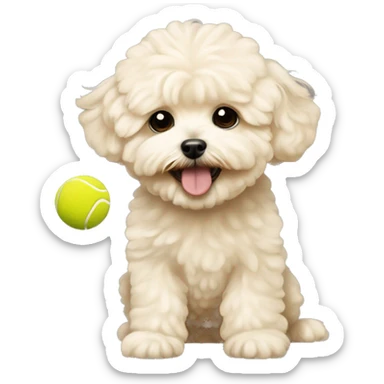 Cream color Maltipoo playing with a tennis ball  sticker