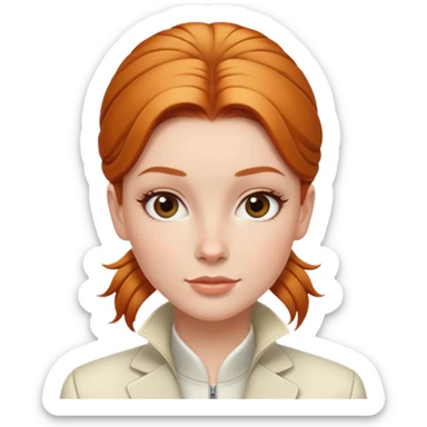 Clean girl Ginger girl with cream jacket middle part slick back bun sticker