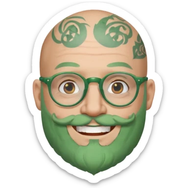 bald man with green beard, glasses, and face tattoos sticker