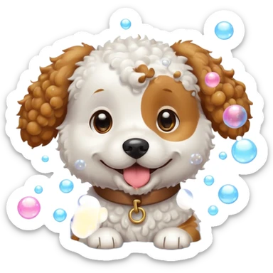white curly dog with soap bubbles sticker