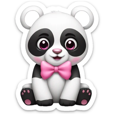 panda with a pink bow with pink heart eyes sticker