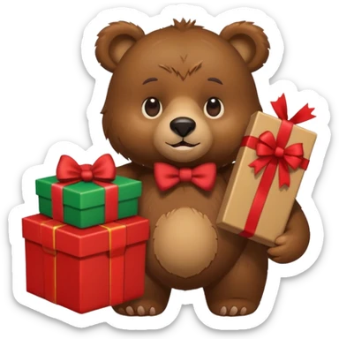 bear holding christmas box and iphone sticker