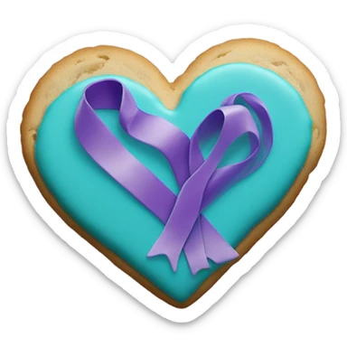 Heart cookie, teal purple awareness ribbon sticker