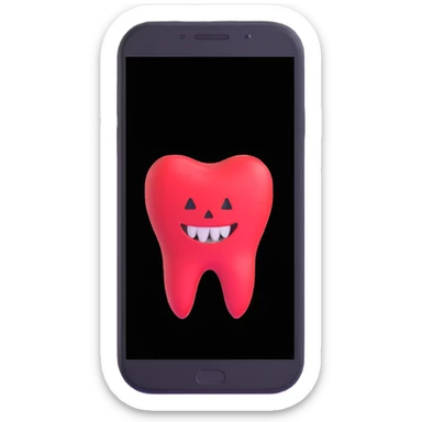 smartphone with a tooth-shaped logo on screen sticker