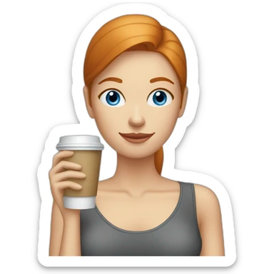 Ginger straight hair and blue eyes woman drinking a coffee sticker