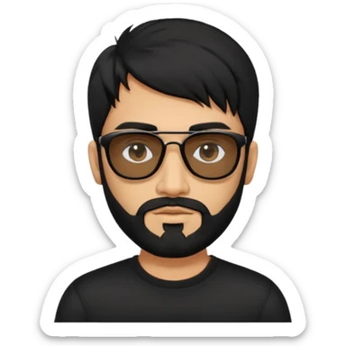 Indian man with  black mullet  and beard and black sunglasses and black jumper sticker