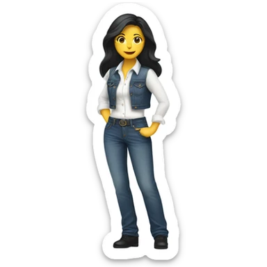 WOMAN DRESSED IN DENIM PANTS WITH WHITE BLOUSE, WITH YELLOW HELMET, LONG BLACK HAIR sticker