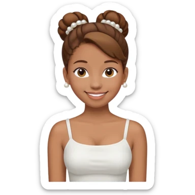 Full body, Light brown skin girl, brown hair in bun, smiling, white tube top, pearl earrings sticker