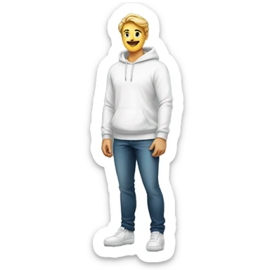 An emoji of a handsome man wearing a white hoodie, standing confidently with a friendly and relaxed expression sticker