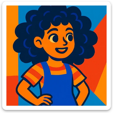 curly hair girl, vibrant and lively style sticker