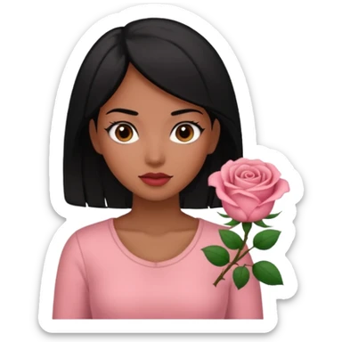 Black hair woman wearing rose top sticker