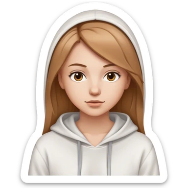 White girl with straight light brown hair and white hoodie sticker
