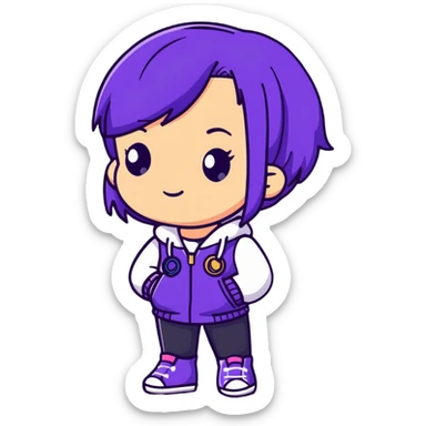 girl with purple hair wearing a cool outfit sticker