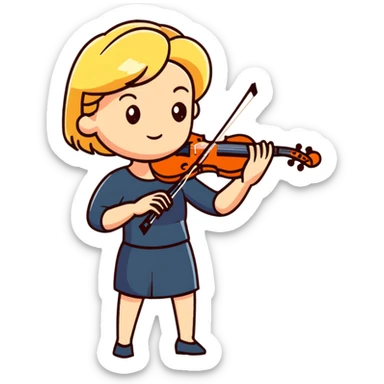 Full body of middle-aged blonde woman playing violin, standing position sticker