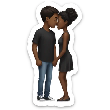 Brunette boy and black girl kissing sticker