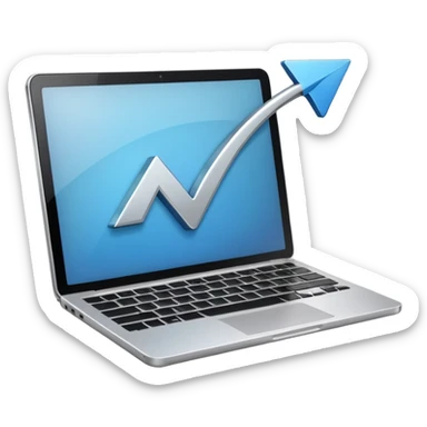 laptop with an upward arrow above it sticker