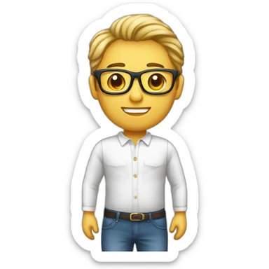 Homme enfant blanc avec les cheuveux cours sur le côté et long attaché au dessus avec des taches de rousseurs et des lunettes sticker