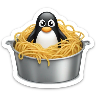 penguin in a tub of spaghetti sticker