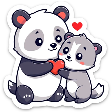 Panda bear and wolf in love sticker