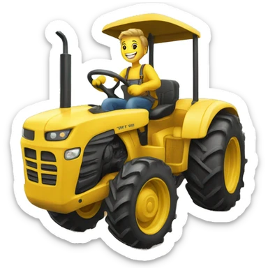 a happy person driving big yellow tractor sticker