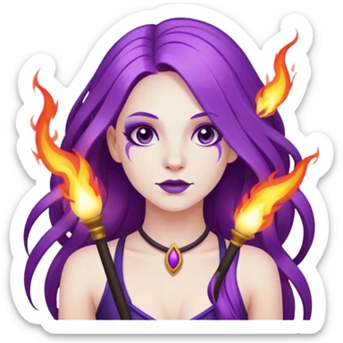 Poi fire performer pale skin with long purple hair sticker