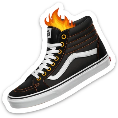 Vans shoes black skate and fire in front logo sticker