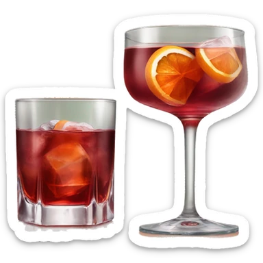 Negroni cocktail with one big clear ice cube in a pretty tumblr Glas  sticker