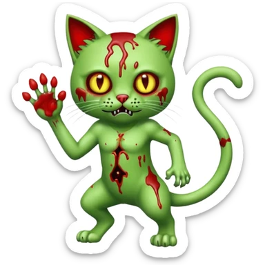 bloody green zombie cat full body with action pose sticker