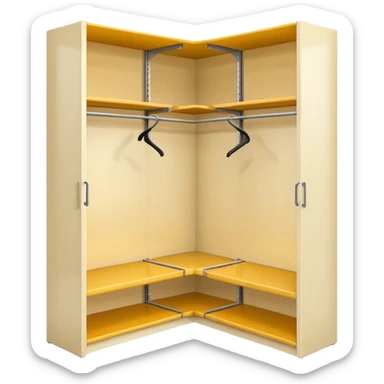 Glossy cream PVC corner closet with L-shaped design, fitted into sticker