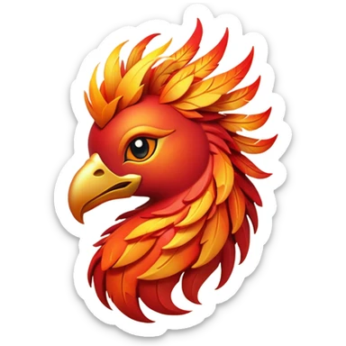 Cinematic Cute fierce & powerful Fire Phoenix Portrait Emoji, Head tilted playfully and inquisitively, showcasing a vibrant, flame-kissed form with intricately detailed feathers in warm shades of red, orange, and shimmering gold, accented by delicate sparks and a gentle, inviting glow; rendered with lifelike detail and soft, radiant light, high shine, enchanting and spirited, styled with a touch of mythic whimsy, soft glowing outline, capturing the essence of a mischievous yet endearing phoenix poised to flutter playfully into your heart! sticker
