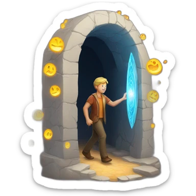 a man walking into a magical portal sticker