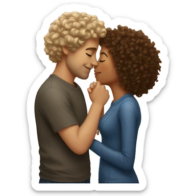 Girl with curly hair kissing man sticker
