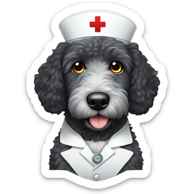 Black large labordoodle with nurse hat sticker