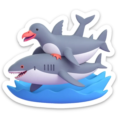 a pigeon riding a shark sticker