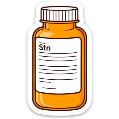 Amber pill bottle with a pharmacy label  sticker