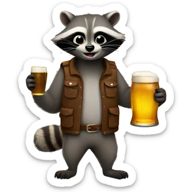 Raccoon holding a beer sticker