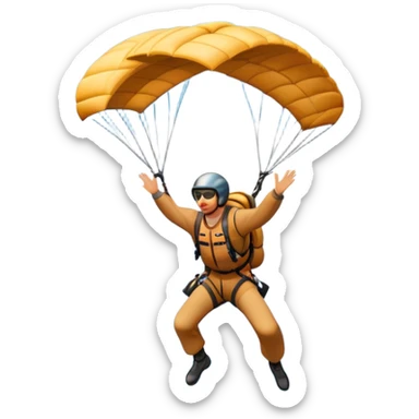 A base jumper soaring through the sky, with a parachute deployed, gliding over a dramatic cliffside or tall building. The background showcases a vast landscape below, with clouds and open skies, emphasizing the adrenaline and freedom of the sport sticker