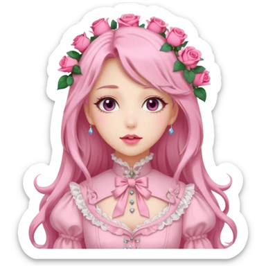 Gorgeous pastel anime lady with long hair and pink victorian style clothes and roses sticker